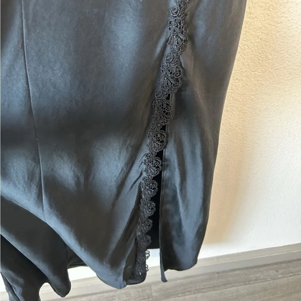 Vintage Y2K Black Silk Slip Dress Lace One Shoulder Maxi Goth S/M - Picture 5 of 13